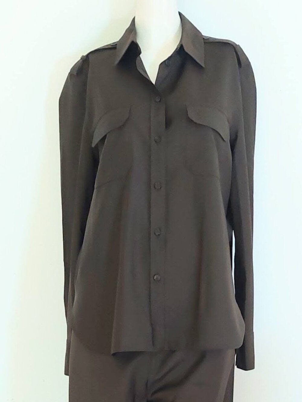 ZARA Olive Green, Military Styling, 100% Wool Crepe, L/S Dress Shirt, Size: S